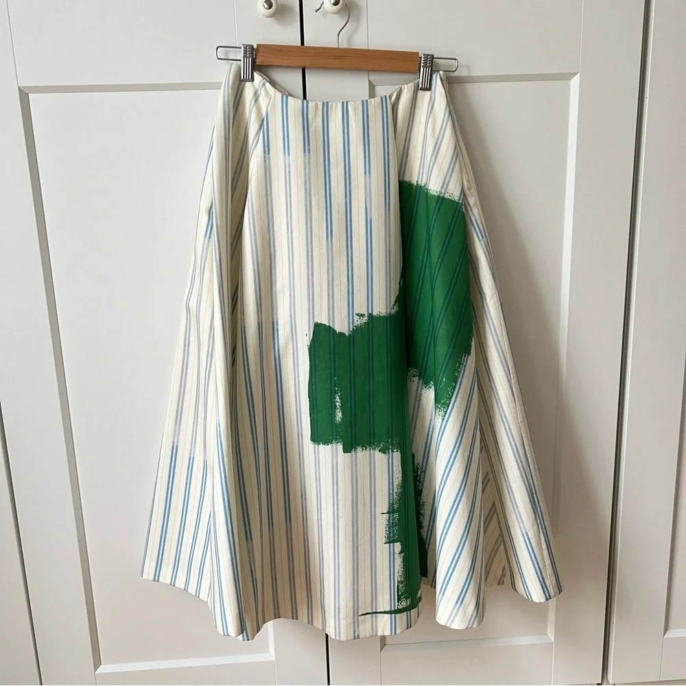 ZARA WOMAN MID-RISE MIDI STRIPED PRINT FULL SKIRT sz. XS